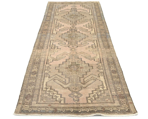 10 Ft Vintage Brown Persian Style Hand Knotted Low Pile Wool Runner Rug